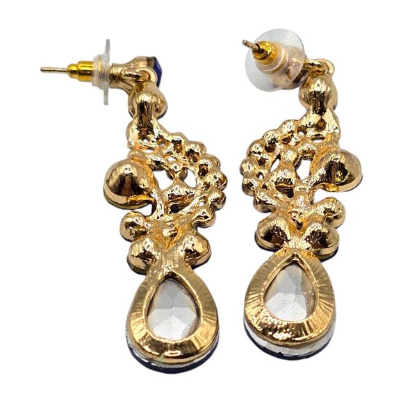 Pierced Earrings Royal Blue Dangle Clear Rhinestones Elegant Gift SKU2154 - Picture 5 of 5